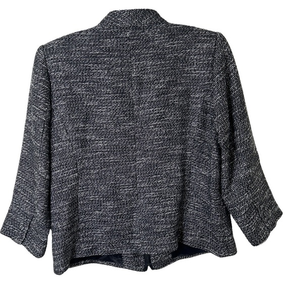 EILEEN FISHER Black White Tweed Zippered Leather Trim Jacket Size Petite Large - Picture 2 of 16